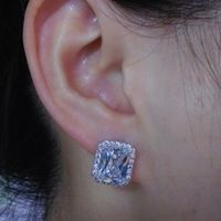 1 Pair Luxurious Square Inlay Copper Artificial Crystal Zircon Ear Studs main image 5