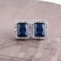 1 Pair Luxurious Square Inlay Copper Artificial Crystal Zircon Ear Studs sku image 3