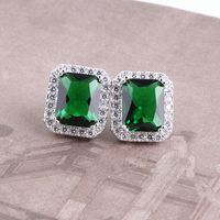 1 Pair Luxurious Square Inlay Copper Artificial Crystal Zircon Ear Studs sku image 2