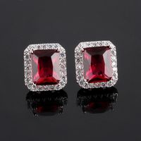 1 Pair Luxurious Square Inlay Copper Artificial Crystal Zircon Ear Studs sku image 1