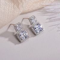 1 Pair Elegant Basic Lady Square Inlay Copper Zircon Ear Studs main image 3