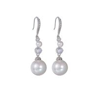 1 Pair Elegant Modern Style Korean Style Geometric Inlay Imitation Pearl Copper Zircon Drop Earrings main image 2