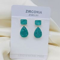 1 Pair Ig Style Simple Style Water Droplets Rectangle Plating Inlay Copper Crystal Drop Earrings main image 5
