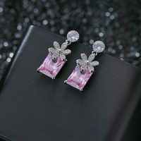 1 Pair Cute Flower Plating Inlay Copper Zircon Drop Earrings sku image 4