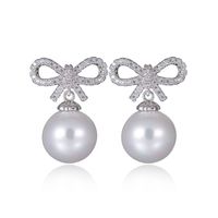 1 Pair Elegant Bow Knot Inlay Copper Alloy Artificial Pearls Zircon Drop Earrings main image 2