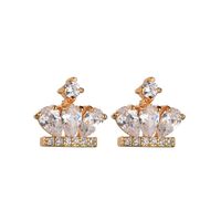 1 Pair Princess Crown Plating Inlay Copper Alloy Zircon Ear Studs main image 4