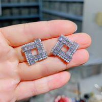 1 Paar Elegant Quadrat Überzug Inlay Kupfer Künstliche Perlen Zirkon Ohrstecker sku image 1