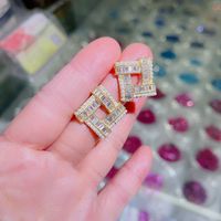 1 Pair Elegant Square Plating Inlay Copper Artificial Pearls Zircon Ear Studs main image 3