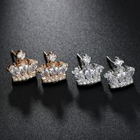 1 Pair Princess Crown Plating Inlay Copper Alloy Zircon Ear Studs main image 6