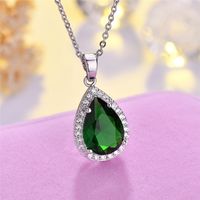 Sweet Water Droplets Copper Plating Inlay Zircon Charms Pendant Necklace sku image 7