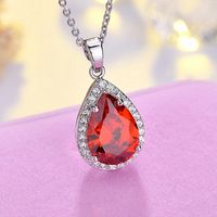 Sweet Water Droplets Copper Plating Inlay Zircon Charms Pendant Necklace main image 4