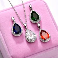 Sweet Water Droplets Copper Plating Inlay Zircon Charms Pendant Necklace main image 1