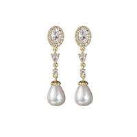 1 Pair Casual Simple Style Oval Water Droplets Plating Inlay Copper Pearl Zircon Drop Earrings main image 4
