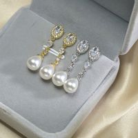 1 Pair Casual Simple Style Oval Water Droplets Plating Inlay Copper Pearl Zircon Drop Earrings main image 2