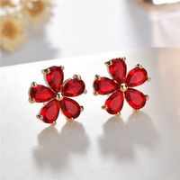 1 Pair Sweet Simple Style Flower Polishing Plating Inlay Copper Alloy Zircon Ear Clips Ear Studs main image 5