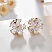 1 Pair Sweet Simple Style Flower Polishing Plating Inlay Copper Alloy Zircon Ear Clips Ear Studs main image 3