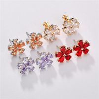 1 Pair Sweet Simple Style Flower Polishing Plating Inlay Copper Alloy Zircon Ear Clips Ear Studs main image 1