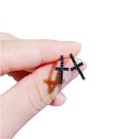 1 Pair Simple Style Commute Cross Plating Inlay Copper Artificial Gemstones Ear Studs main image 2
