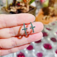 1 Pair Simple Style Commute Cross Plating Inlay Copper Artificial Gemstones Ear Studs main image 1