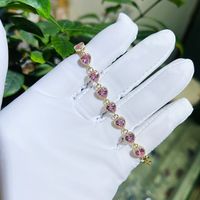 Sweet Shiny Heart Shape Copper Plating Inlay Artificial Gemstones Zircon Bracelets sku image 12