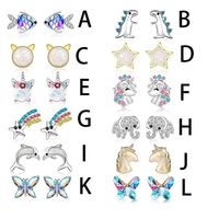 Fashion Unicorn Cat Alloy Diamond Artificial Gemstones Ear Studs 1 Pair sku image 25