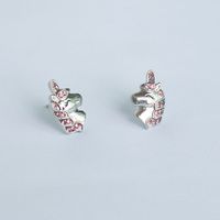 Fashion Unicorn Cat Alloy Diamond Artificial Gemstones Ear Studs 1 Pair sku image 24