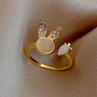 Cute Rabbit Copper Gold Plated Opal Rings In Bulk main image 1
