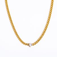 201 Stainless Steel Glass Gold Plated Casual Simple Style Plating Three-dimensional Square Zircon Pendant Necklace sku image 1