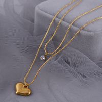 304 Stainless Steel 18K Gold Plated Sweet Heart Shape Artificial Rhinestones Layered Necklaces main image 3