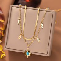 304 Stainless Steel 18K Gold Plated Elegant Inlay Eye Flower Lightning Artificial Rhinestones Resin Stone Layered Necklaces main image 5