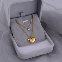 304 Stainless Steel 18K Gold Plated Sweet Heart Shape Artificial Rhinestones Layered Necklaces main image 4