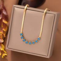 304 Stainless Steel 18K Gold Plated Casual Simple Style Plating Inlay Round Eye Artificial Rhinestones Necklace sku image 4