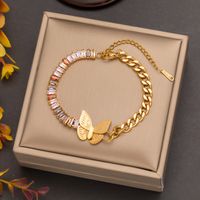 IG Style Butterfly 304 Stainless Steel 18K Gold Plated Artificial Rhinestones Bracelets In Bulk main image 1