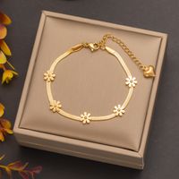 304 Stainless Steel 18K Gold Plated Elegant Lady Plating Flower Bracelets Necklace sku image 3