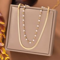 304 Stainless Steel 18K Gold Plated Elegant Lady Plating Geometric Plastic Layered Necklaces sku image 1