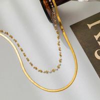 304 Stainless Steel 18K Gold Plated Elegant Lady Plating Geometric Plastic Layered Necklaces main image 2
