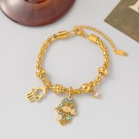 304 Stainless Steel 18K Gold Plated Lady Classic Style Enamel Plating Devil'S Eye Palm Artificial Rhinestones Bracelets Earrings Necklace main image 3