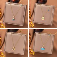 304 Stainless Steel 18K Gold Plated Streetwear Plating Inlay Moon Eye Resin Pendant Necklace main image 1
