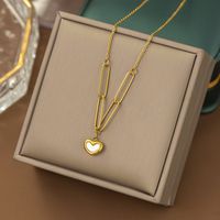 304 Stainless Steel 18K Gold Plated Simple Style Commute Plating Heart Shape Acrylic Earrings Necklace main image 1