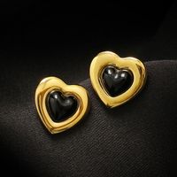 304 Stainless Steel 18K Gold Plated Lady Plating Inlay Heart Shape Stone Earrings Necklace main image 2