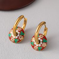 304 Stainless Steel 18K Gold Plated Elegant Retro Simple Style Enamel Plating Flower Earrings Necklace sku image 2