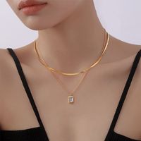 304 Stainless Steel 18K Gold Plated Sweet Plating Inlay Square Artificial Rhinestones Layered Necklaces main image 4