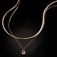 304 Stainless Steel 18K Gold Plated Sweet Plating Inlay Square Artificial Rhinestones Layered Necklaces main image 5