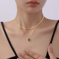 304 Stainless Steel 18K Gold Plated Sweet Plating Inlay Square Artificial Rhinestones Layered Necklaces main image 1