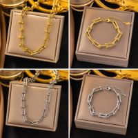 304 Stainless Steel 18K Gold Plated Casual Simple Style Plating Chain Solid Color Bracelets Earrings Necklace main image 1