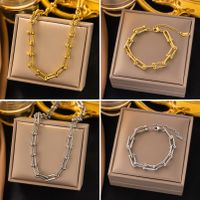 304 Stainless Steel 18K Gold Plated Casual Simple Style Plating Chain Solid Color Bracelets Earrings Necklace main image 2