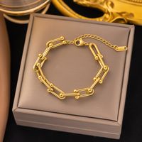304 Stainless Steel 18K Gold Plated Streetwear Plating U Shape Bracelets Earrings Necklace sku image 4