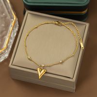 Simple Style Heart Shape 304 Stainless Steel Inlay Artificial Rhinestones 18K Gold Plated Women'S Anklet sku image 1