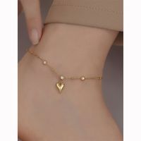 Simple Style Heart Shape 304 Stainless Steel Inlay Artificial Rhinestones 18K Gold Plated Women'S Anklet main image 4