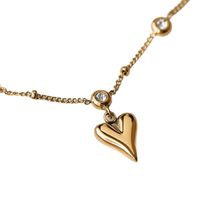 Simple Style Heart Shape 304 Stainless Steel Inlay Artificial Rhinestones 18K Gold Plated Women'S Anklet main image 2